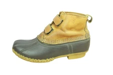 Vintage LL Bean Women's Brown Leather Hook & Loop Unlined Duck Boots Size 10 M