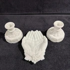 Vtg. Westmoreland Hands Grape Leaves Victorian Milk Glass Trinket Dish, Candle
