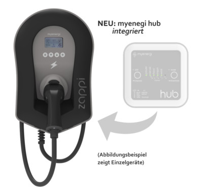 myenergi zappi Wallbox + integriertem Hub (2H22TB-T), 22KW, 6,50 Meter, schwarz