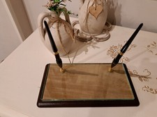 Portapenne vintage da scrivania in cristallo e pelle