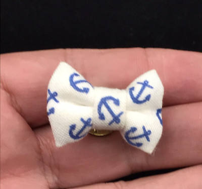 Navy Small Blue Anchor White Bowtie Pin Tiger Tailor -- 1 1/4'' x 7/8''