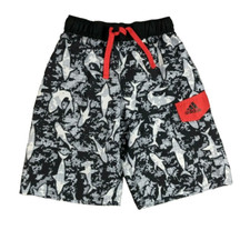 Adidas Boys Shark Print Swim Trunks Size M Pull-On Board Shorts w Cargo Pocket