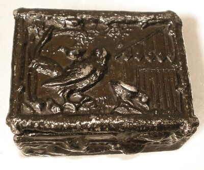Painted White Metal Stamp Box with Bird Design