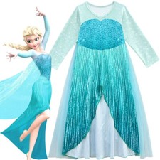 Girls Kids Elsa Princess Cosplay Costume Party Fancy Dress