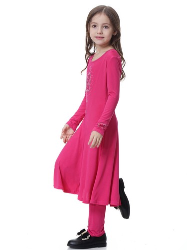 Kids Abaya Muslim Prayer Maxi Dress Girls Pants Robe 2-Piece Set Islamic Kaftan - Picture 34 of 60