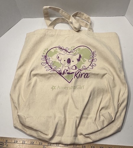 American Girl Kira Koala Beige Canvas Tote Bag For Girls Purple Green Accents - Picture 1 of 6