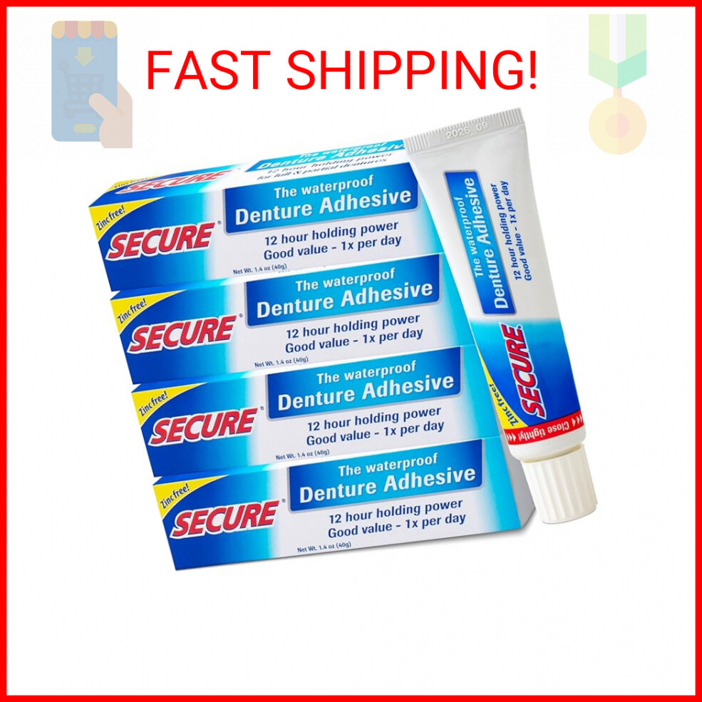 Secure Waterproof Denture Adhesive Zinc Free Extra Strong 12 Hour