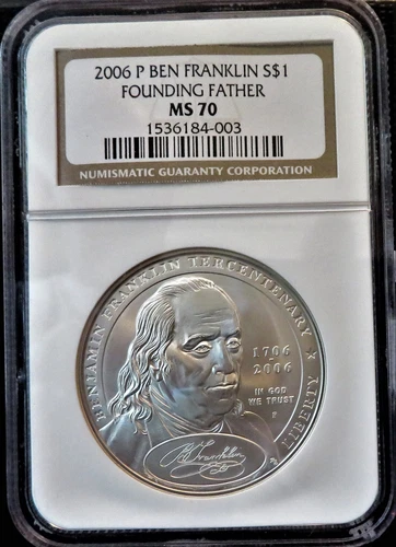 2006 p Ben Franklin Founding Father $1 ngc ms70 w/Franklin postmaster stamp