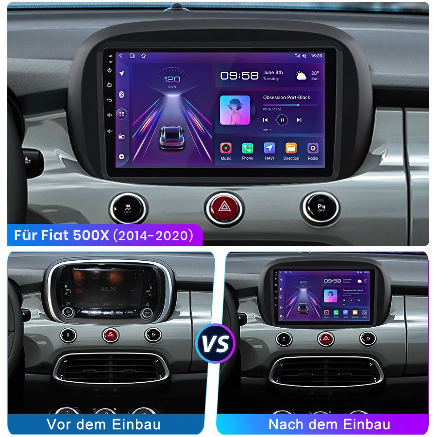 9" Android 14 Autoradio Carplay GPS Navi WIFI BT SWC 2+64G Für Fiat 500x 14-2020 - Bild 2 von 4