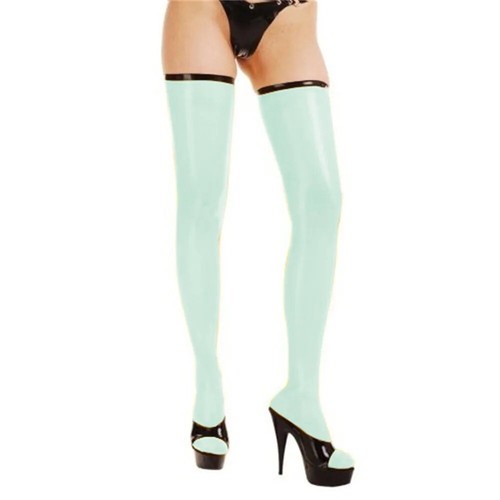 Womens Glossy Wetlook Shiny PVC Tight Stocking Above Knee Leg Length Long Socks - Picture 7 of 27