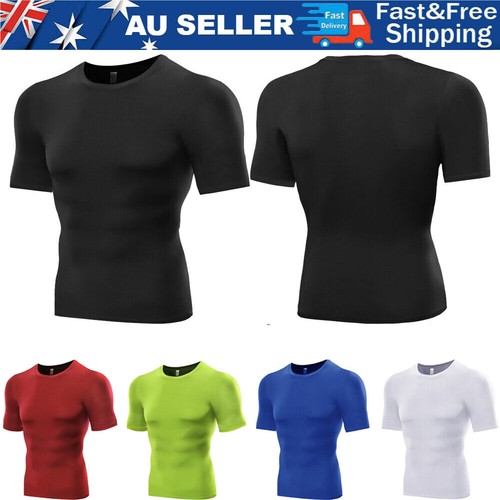 Mens Compression Fitness Shirt Top Short Sleeve Sportswear Quick Dry Gym Fitness - Picture 1 of 27