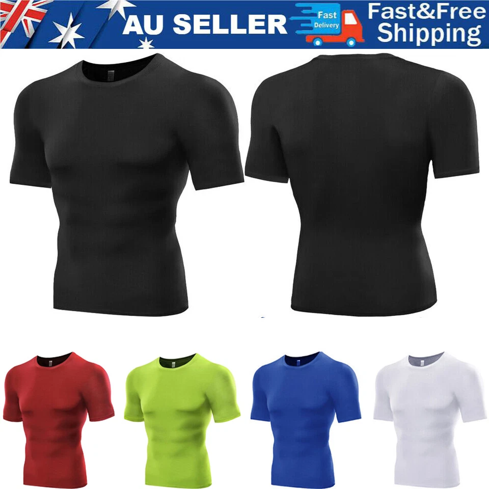 Mens Compression Fitness Shirt Top Short Sleeve Sportswear Quick Dry Gym Fitness