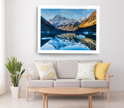 Forest & Mountain Print,Cloudy Sky Wall Art,River Framed Nature Wall Art,Natural