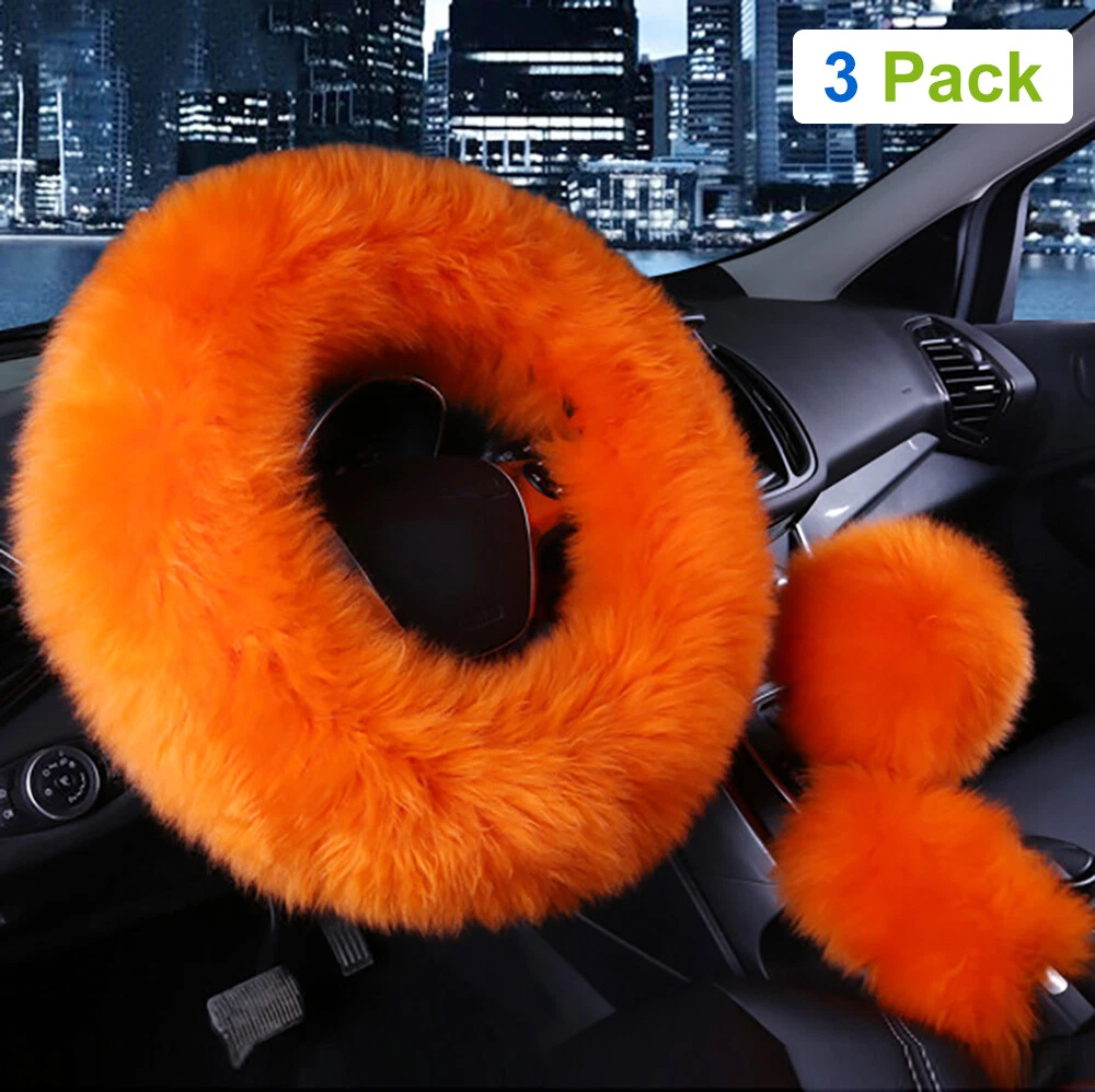 Winter Warm Plush Fluffy Steering Wheel Cover With Non Slip Handle