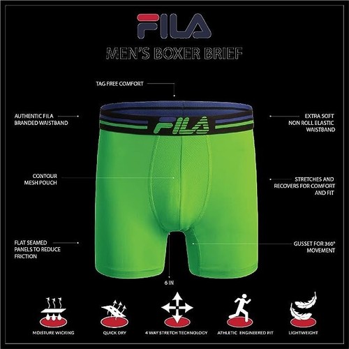 New FILA Big & Tall Men's 3XL 48-50 Microfiber Performance Stretch Boxer Briefs - 第 3/5 張圖片