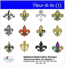Embroidery Design Set - Fleur-de-Lis(1) - 12 Designs - 9 Formats - USB Stick