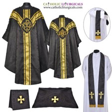 Nueva vestimenta gótica, estola y juego de masa de 5 piezas, casulla gótica, casula, casel NEGRO