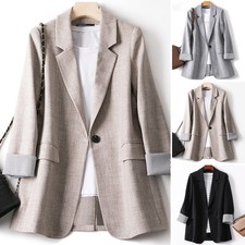 Uk 8-24 Women Blazer Lapel Long Sleeve Button Plain Ladies Loose Overcoat Suits