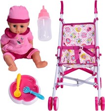 Baby Doll Pram With Accessories Buggy Pushchair Stroller Set Kids Girls Toys UK