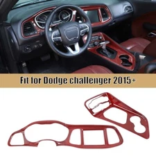 ✅ Red Carbon Interior Dashboard Panel Gear Shift Cover Trim For Dodge Challenger