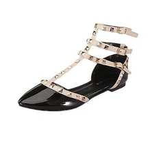 Top Moda Studded Pointed Toe Triple Buckle Strappy Gladiator Punk Flat Sandals