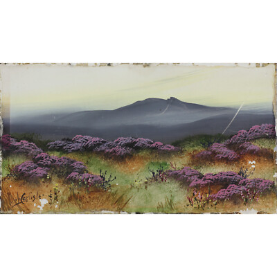 Gouache von L Carlisle. Berglandschaft mit Heidekraut