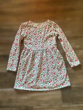 Cat & Jack Girls Size Medium 7/8 Long Sleeve Dress Pockets Floral Red Green