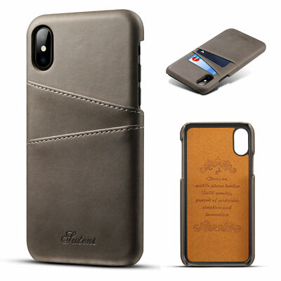 For iPhone 12 13 14 15 Pro Max XS Max 7 8 Case Leather Wallet Card Holder Back