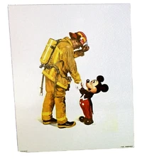 Disney  Mickey Mouse and Fireman Art Print 16 x 20 Rockwell Style More Sizes