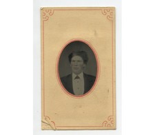 TINTYPE STUDIO PORTRAIT MAN W/ UNIQUE HAIR STYLE, 1/16 PLATE, TINTED CHEEKS