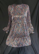 Loft Shimmer Paisley Metallic Dress Size Small Jacquard Brocade Sheer Shor