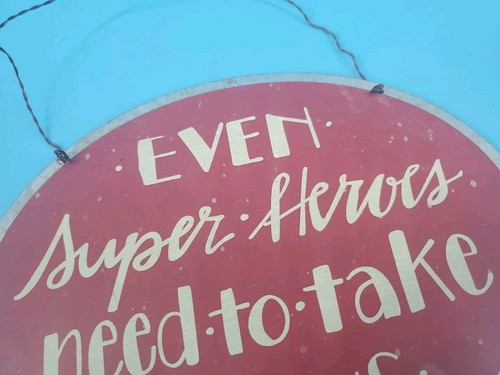 Rustic Metal Sign Super Heros Need To Take Baths Oval Hanging Red - Picture 4 of 11