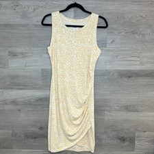 Nine West Womans Sleeveless Animal Print Cotton Dress Form Fitting Yellow Size M