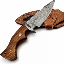 10” Handmade Damascus Knife Hunting Outdoor Wood Handle Damascus Guard