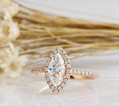 Halo Moissanite Marquise Shape Total 2.22 CT Sterling Silver Anniversary Ring
