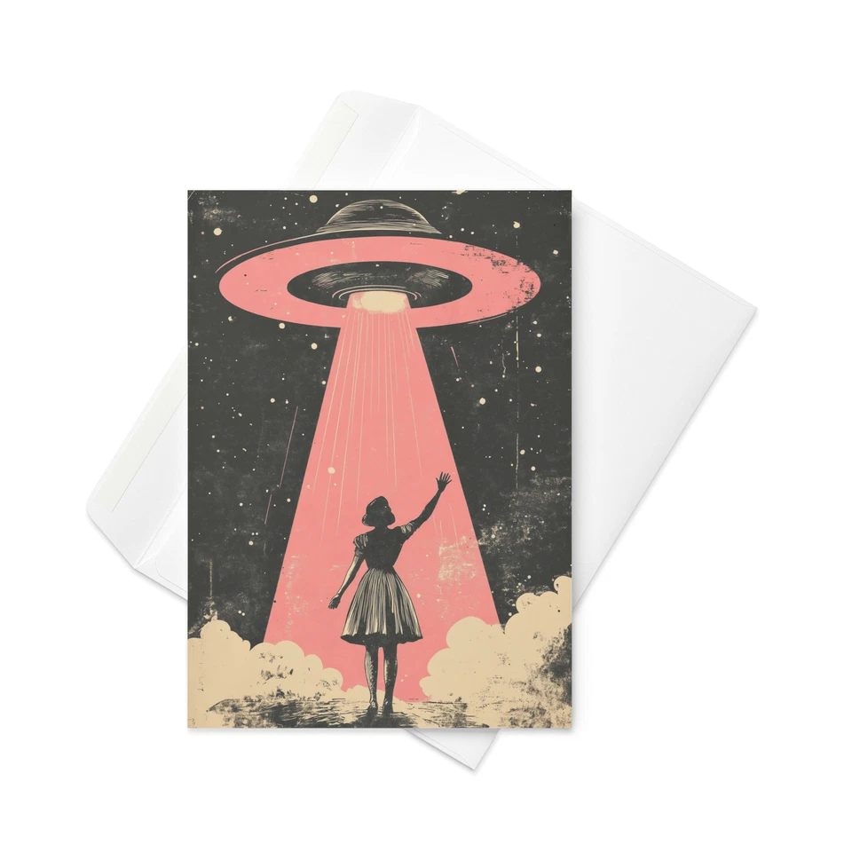 Vintage UFO Alien Birthday Card | Retro Space Greeting Card | Sci-Fi Gift - Image 3 of 4