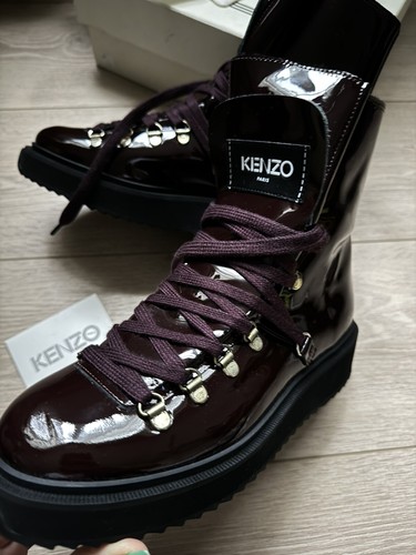 KENZO Women Alaska Patent Leather Shearling Platform Booties 39 Burgundy NEW - Picture 6 of 16