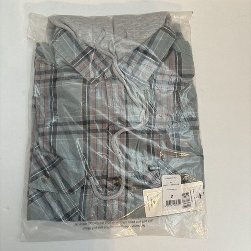 Rip Curl Ranchero Hooded Flannel Shirt Dusty Blue Plaid 00KMSH Men's Small New - Picture 4 of 4