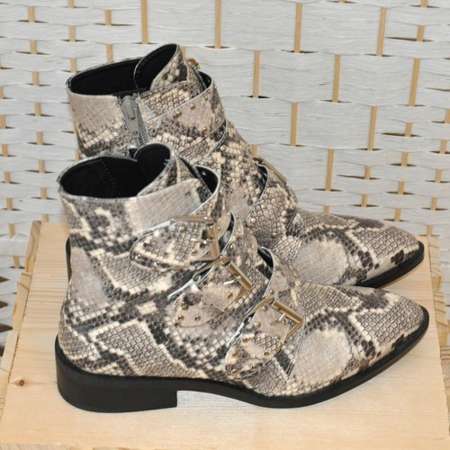 Steve Madden Harmon Snakeskin Ankle Boots Buckled Straps Studded Booties Zip 7 - Picture 2 of 8