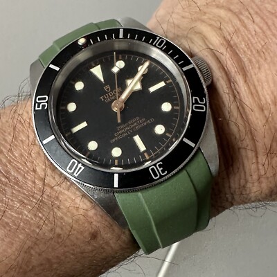 22mm GREEN Vulcanized Caoutchouc rubber Strap Fits 41mm Tudor Black Bay Watches