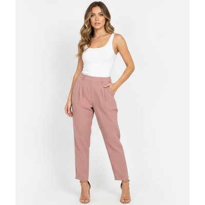 Halara Dress Pants Womens Size Large Pink Pleated Tapered Leg Pockets Linen  Feel | eBay