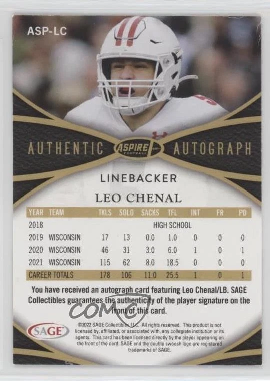 2022 Sage Aspire Bronze Leo Chenal #ASP-LC Rookie Auto RC - Image 2 of 2