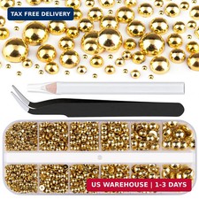 Gold Nail Charms and Gems, Half Round Flatbac...