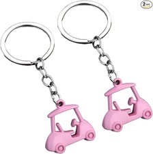 2PCS Golf Cart Keychain, Zinc Alloy Golfer Vehicle Key Chains, Automotive Pink