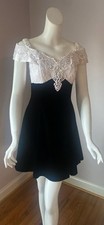 Jessica McClintock Gunne Sax Black Velvet Dress Ivory Satin Lace Bodice 7/8