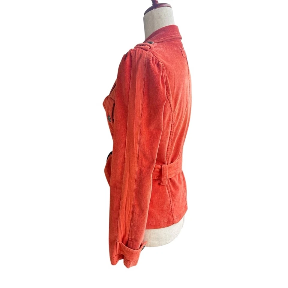 Chaqueta de Pana Tul by Anthropologie Coral Naranja Cinturón Abrigo Militar XS Foto 4 de 4