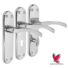 London Astrid Twist Door Handle Chrome Lever on Backplate Latch Lock Bath Handle