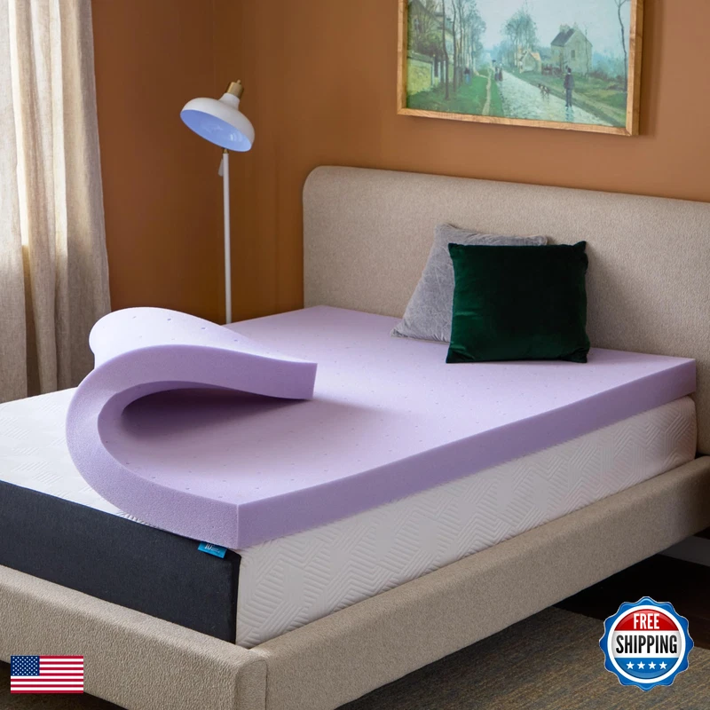Lucid 4 Inch Lavender Memory Foam Mattress Topper Twin Xl Size Essential Oil