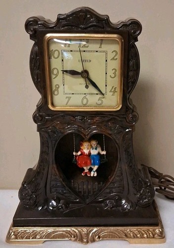 Vintage United Clock Co #780 Electric Motion Swinging Clock Boy Girl Working