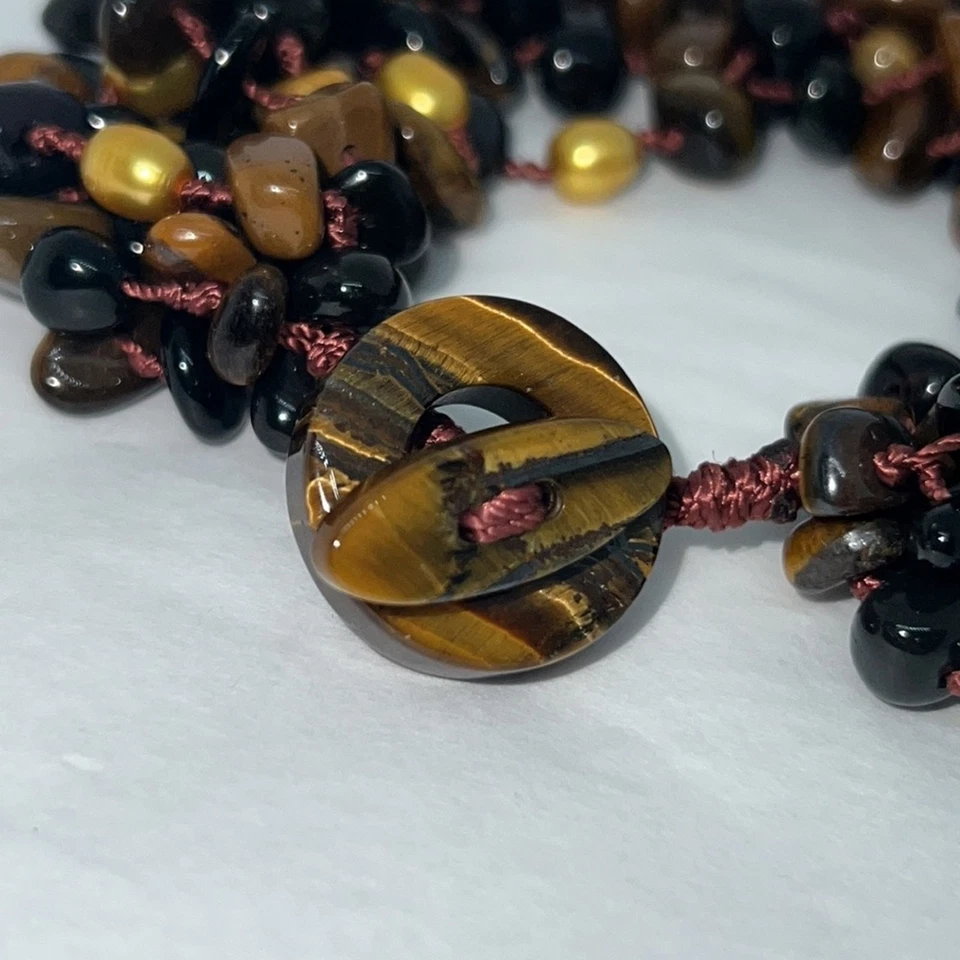 Beaded Tiger Eye Onyx Pearl Toggle Bracelet 8” - Image 3 of 4